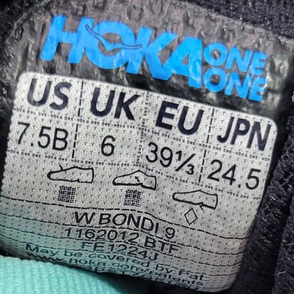 Hoka One One Bondi 9 Womens Size US 7.5B Blue Spark/Mint Fluorite Running Shoes - Picture 10 of 12